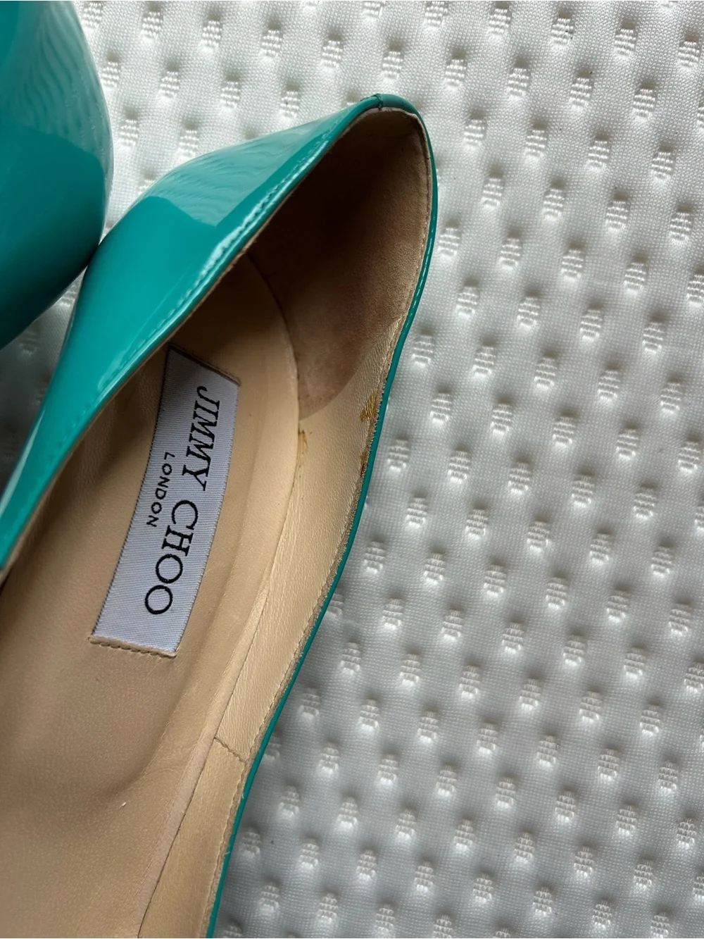 Jimmy Choo Anouk 120 Azora Turquoise Patent Leather Pumps IT 38 US 8